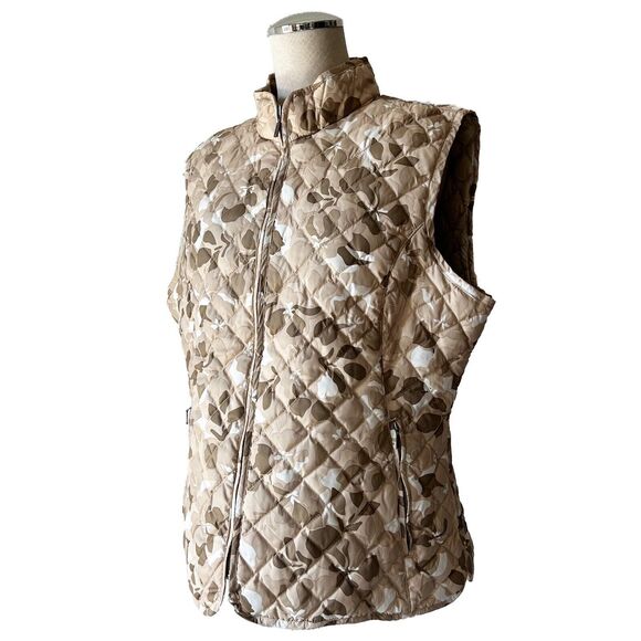 Eddie Bauer Tan Camo Print Quilted Goose Down Puffer Vest - Women's XL - Picture 1 of 12